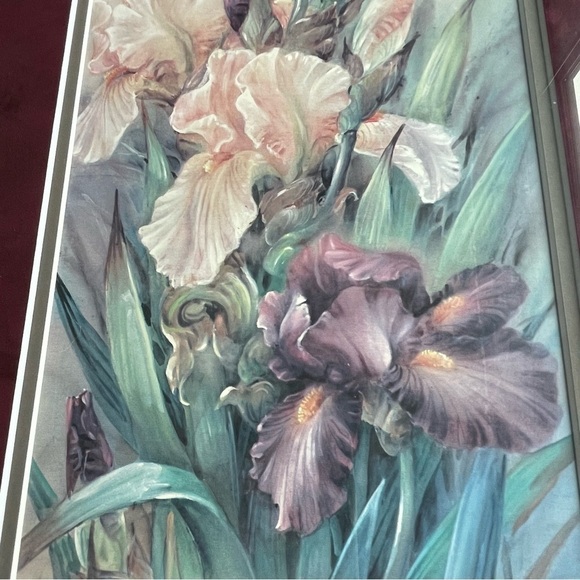 Lena Liu Floral Handsigned Artwork Print Peach And Purple Irises Limited Edition - Picture 9 of 11